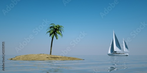 EInsame Insel mit Segelboot
