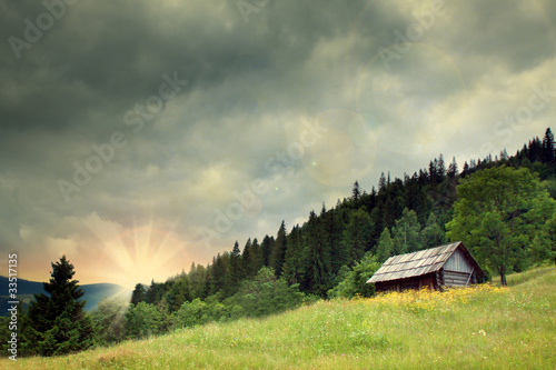 wooden house  in a mountains