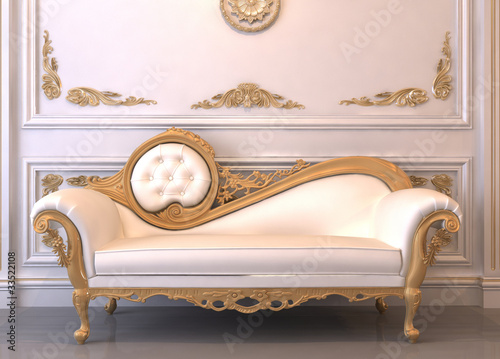 Luxurious leather sofa with frame in royal interior