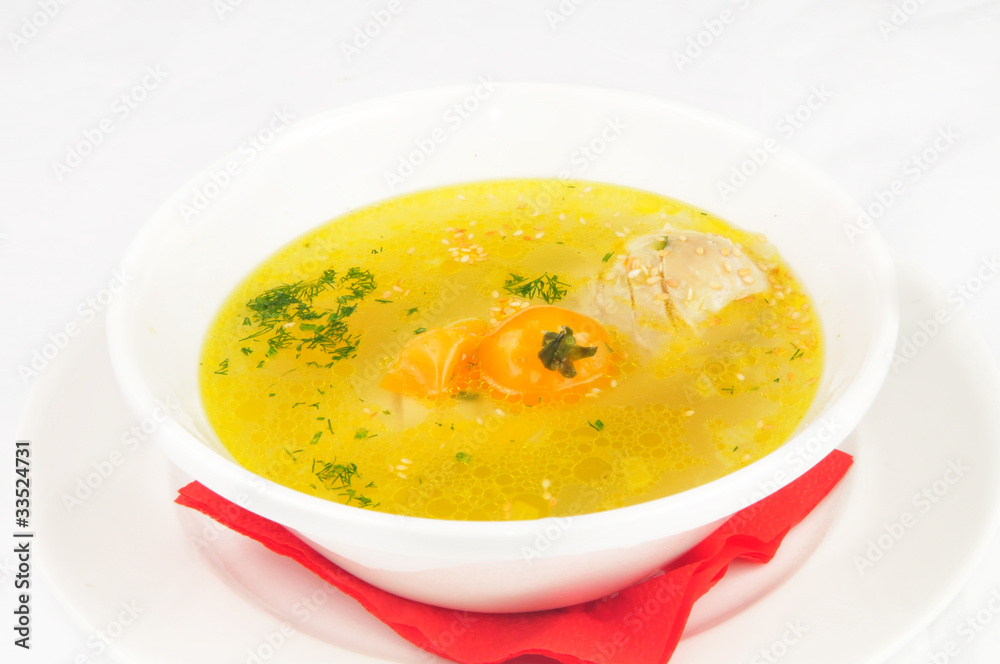 Chicken broth with meat