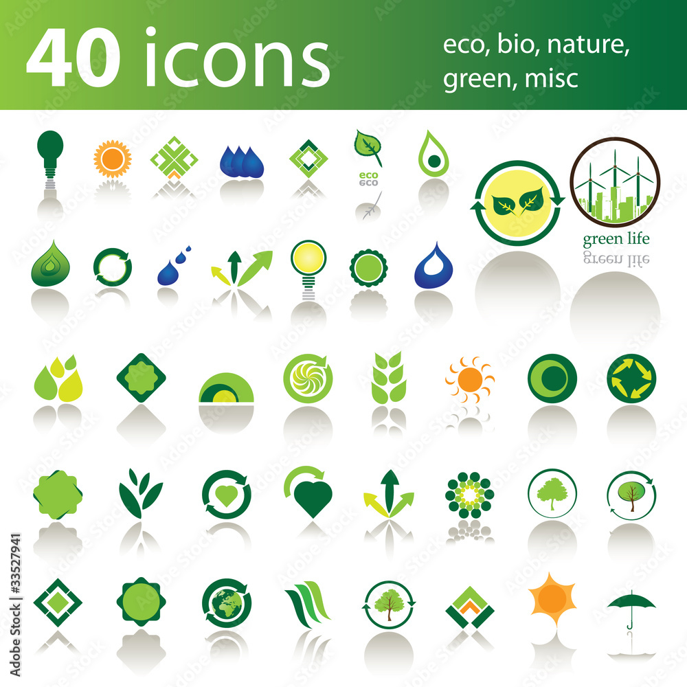 40 icons: eco, bio, nature, green, misc 40 icons: eco, bio, nature, green, misc