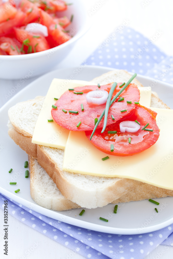 Brot mit Käse und Tomate Brot mit Käse und Tomate
