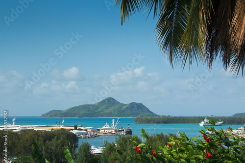 Victoria s port  Seychelles  with a view of St Anne Island.