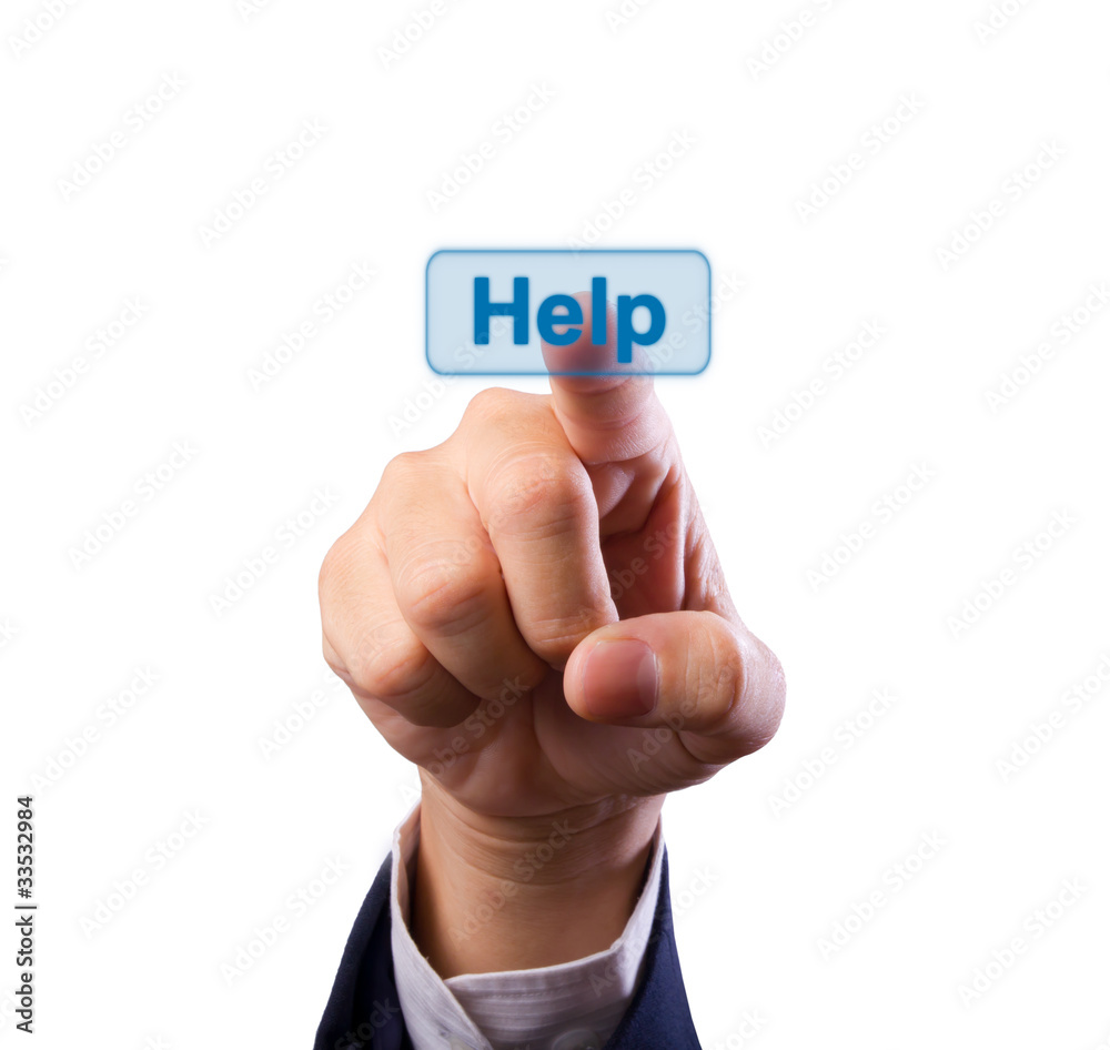 business man hand pushing help button isolated business man hand pushing help button isolated