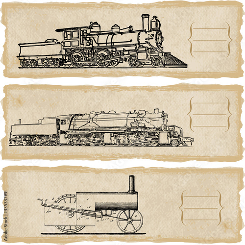 Stem locomotives clip art against grunge background