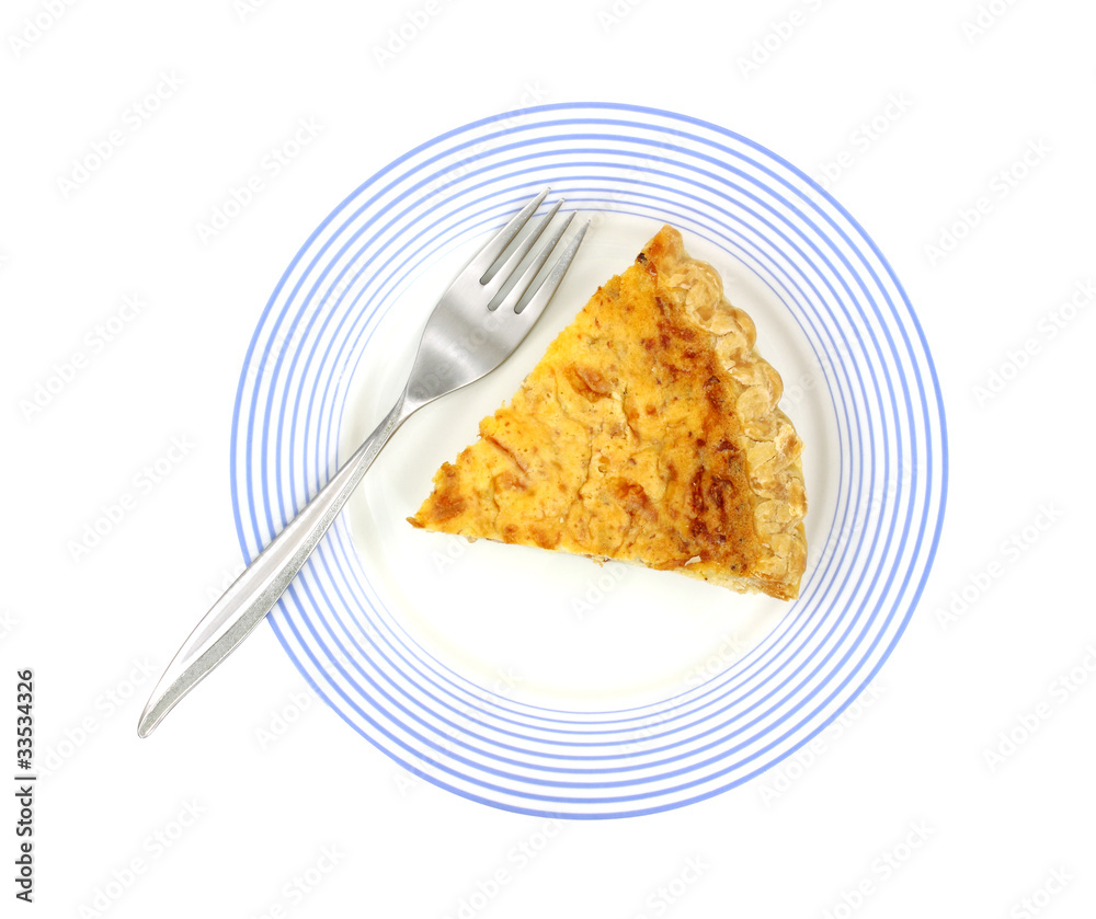 Quiche Lorraine On Blue Plate With Fork