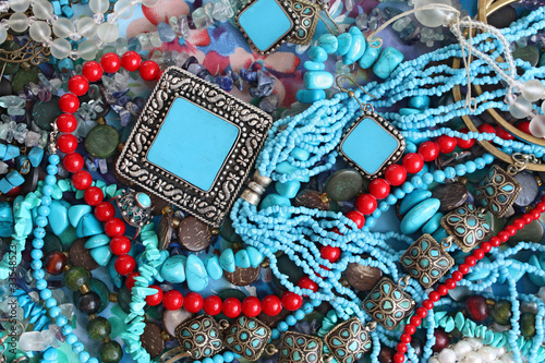 Female ornaments from turquoise and corals