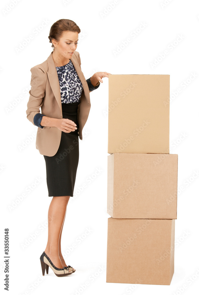 attractive businesswoman with big boxes attractive businesswoman with big boxes