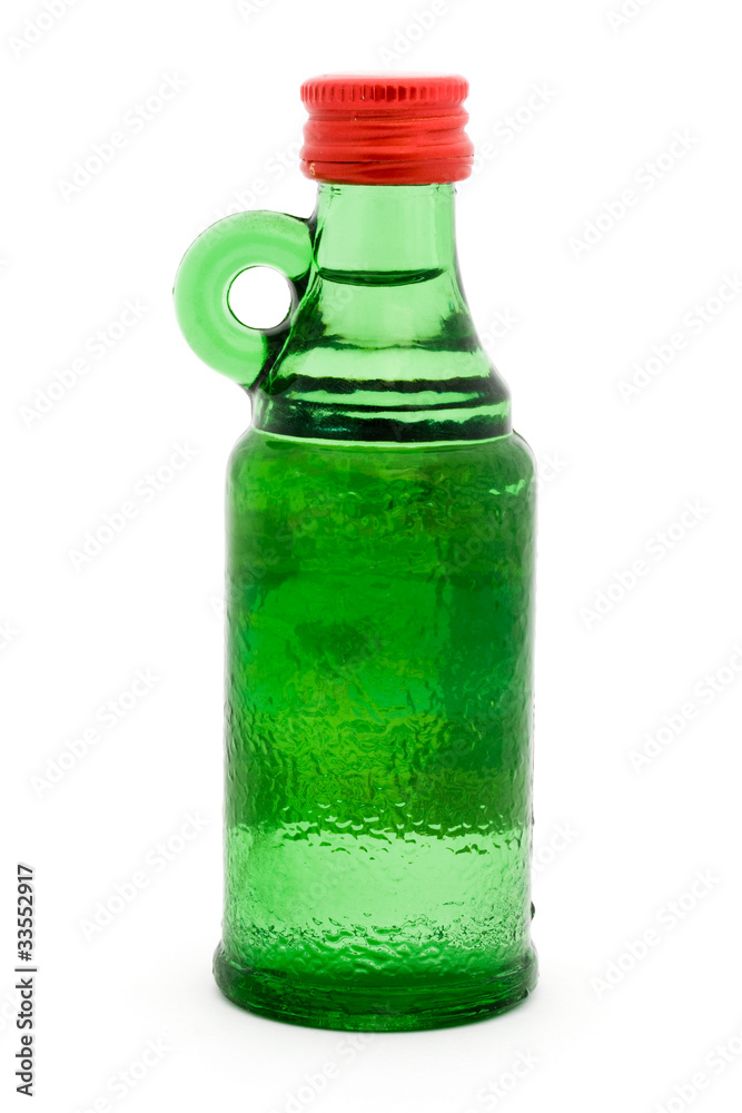 Green bottle with handle over white Green bottle with handle over white