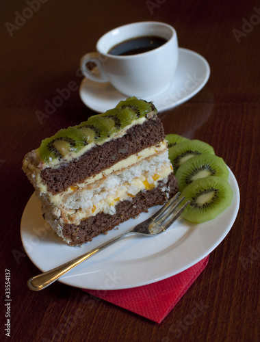 Kiwi fruit cake, black coffee