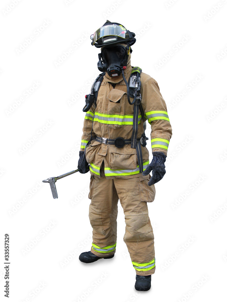 Modern firefighter isolated on a white background