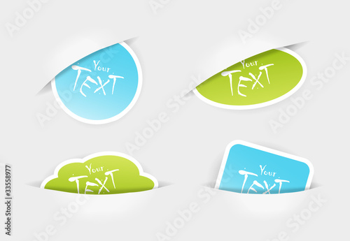 Set of blue green stickers in pockets.