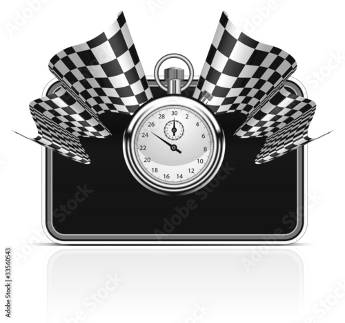 Checkered flag with a stopwatch background