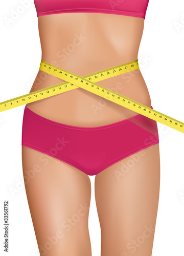 Fit young woman body with measured waistline. Concept of diet.