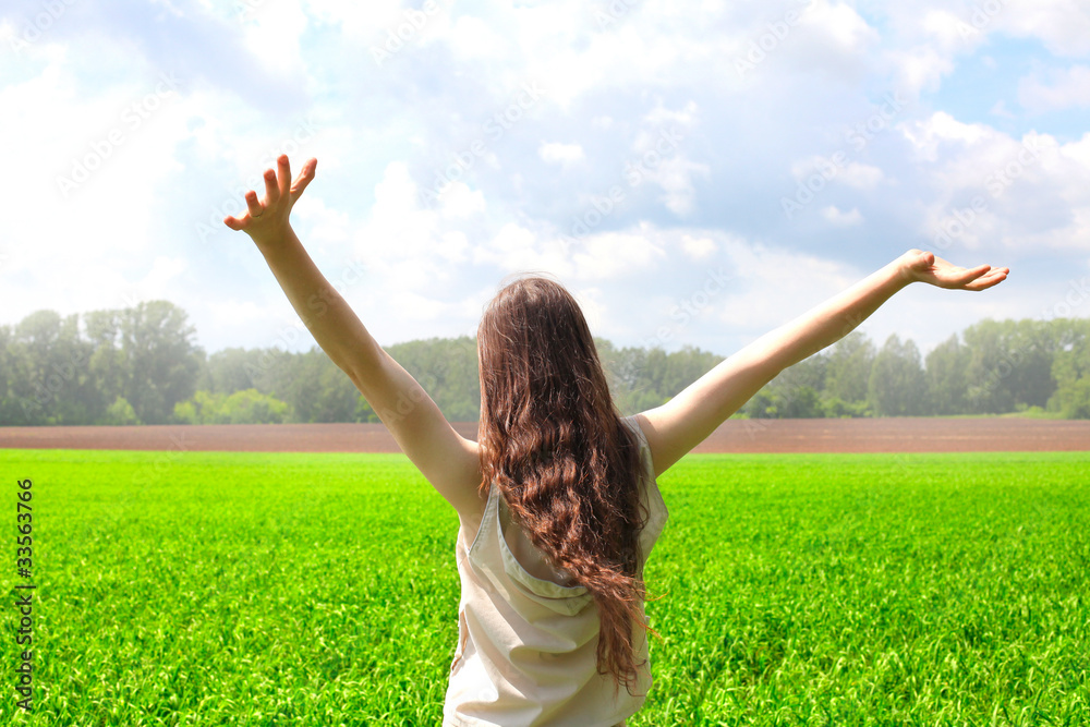 happy teenage girl in the summer field happy teenage girl in the summer field