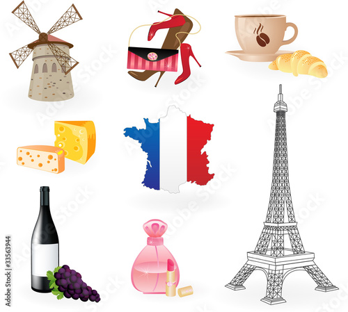 Collection  icons of symbols of France.