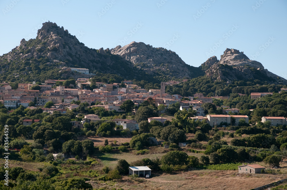 Sardinia, Italy: Aggius, view of the town with its mountains.