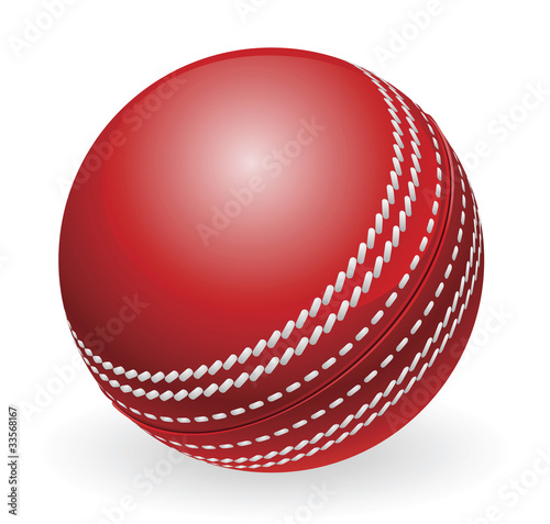 Shiny red traditional cricket ball