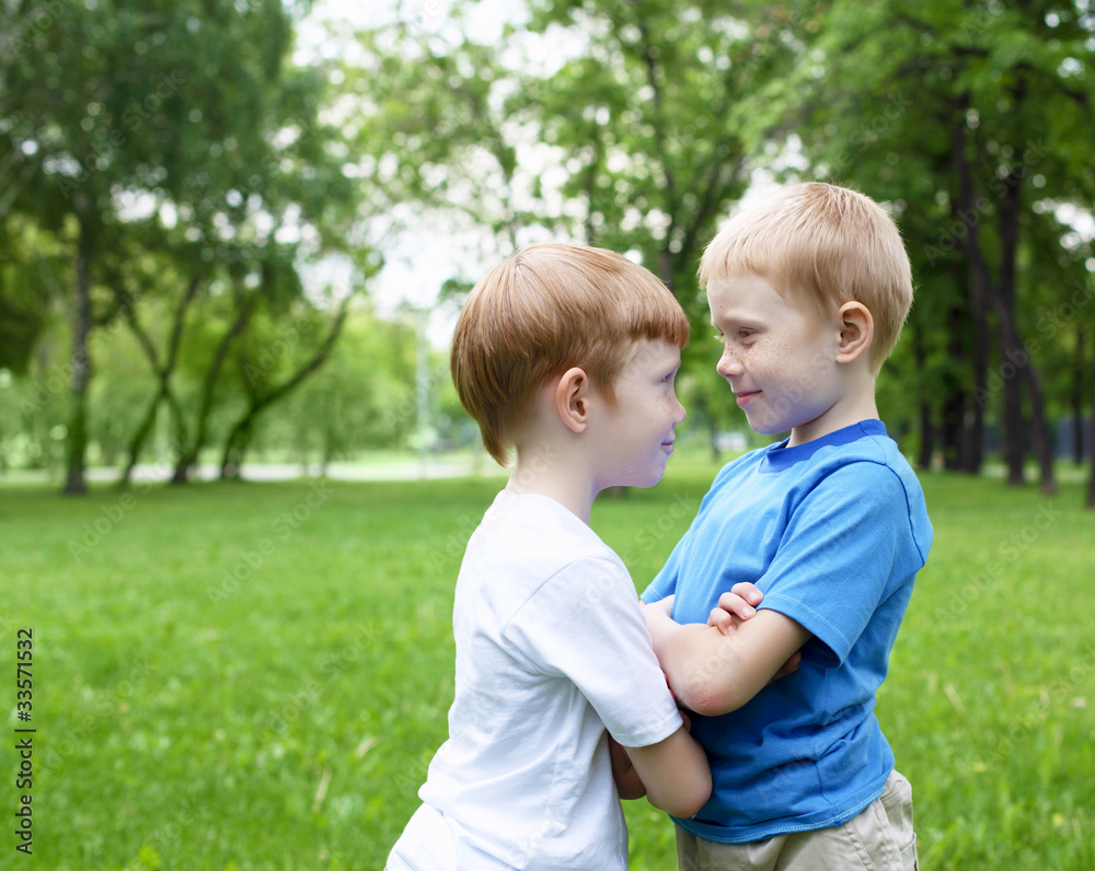 Fototapeta premium Portrait of two boys in the summer outdoors