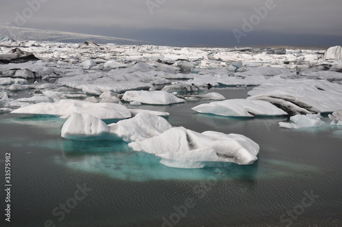 Floating icebergs  Glacial lagoon Jokullsarlon  Iceland