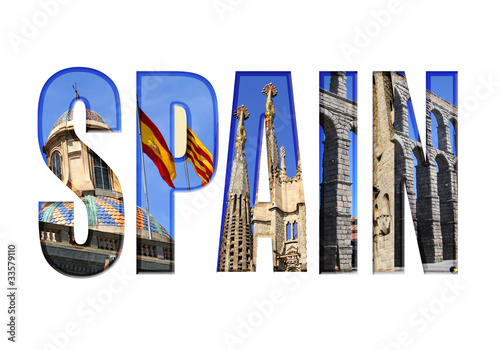 Spain text with different tourist spots