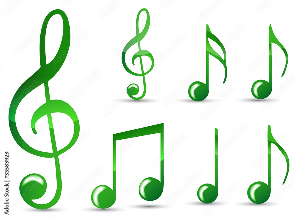 set of glossy green music note isolated on white set of glossy green music note isolated on white