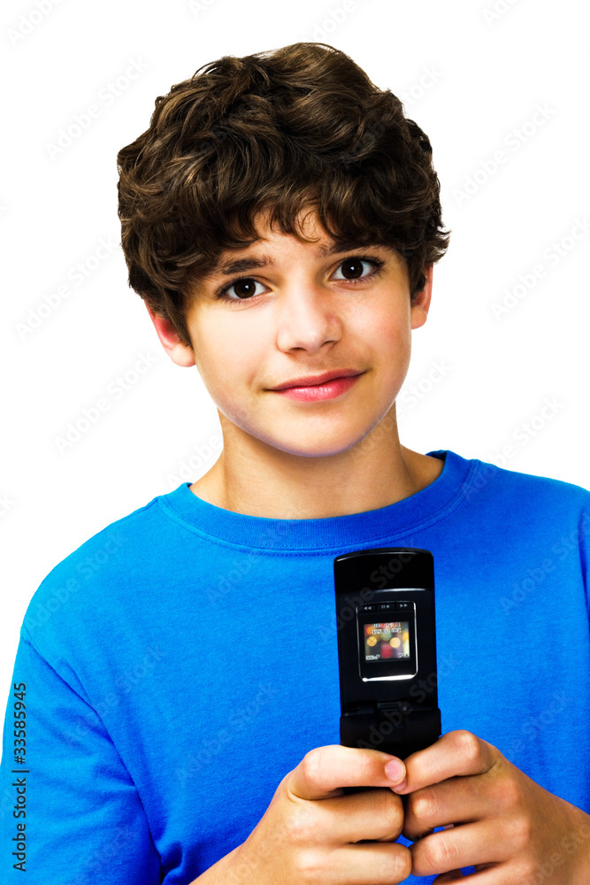 Portrait of boy text messaging