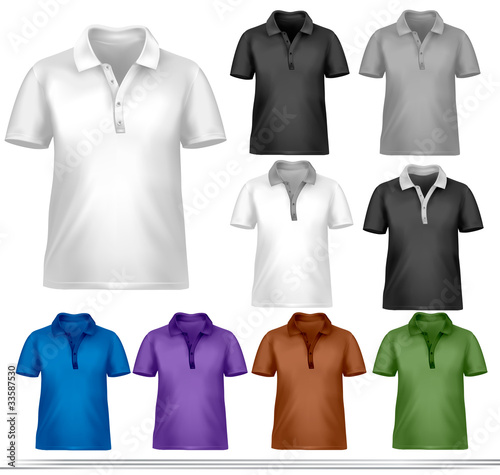 Black and colored polo shirts. Photo-realistic vector