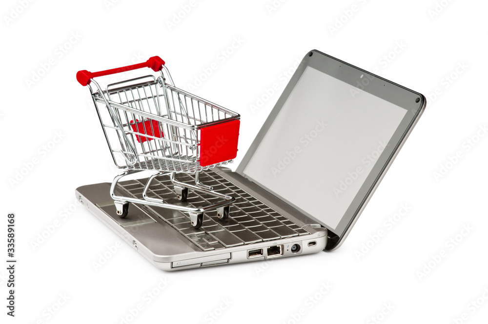 Internet online shopping concept with computer and cart Internet online shopping concept with computer and cart