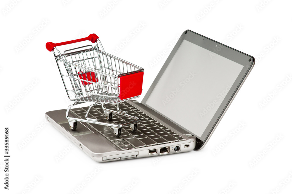 Internet online shopping concept with computer and cart