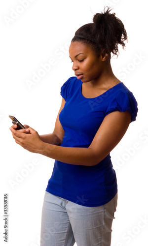 woman holding phone.