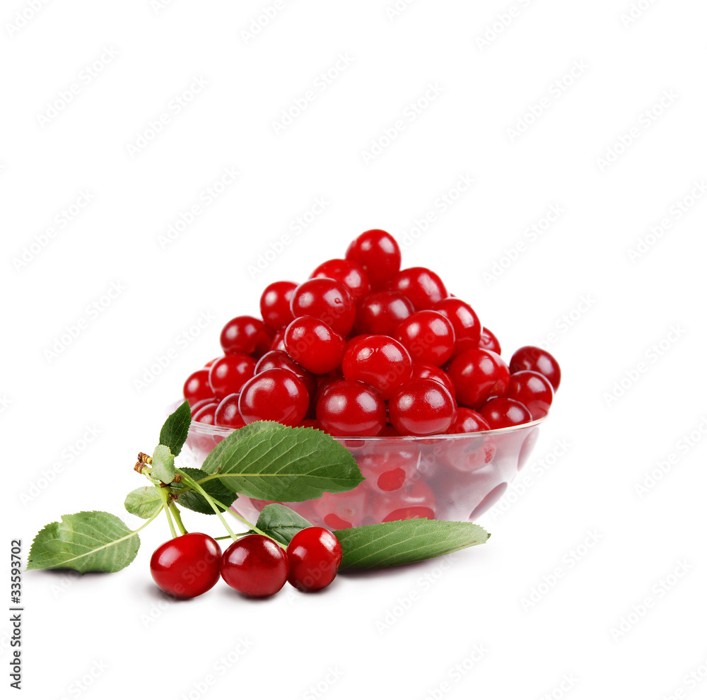 cherry in the bowl with sprig of cherry cherry in the bowl with sprig of cherry
