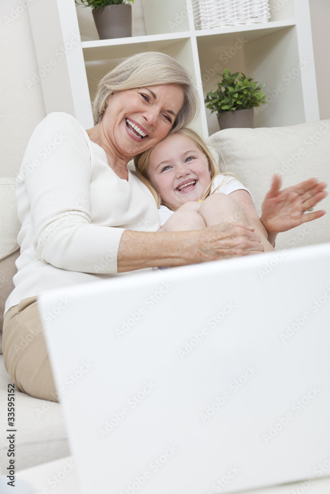 Senior Woman Grandmother & Grandaughter Girl Having Fun Senior Woman Grandmother & Grandaughter Girl Having Fun