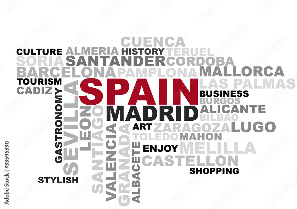 España, ilustración nombres de ciudades España, ilustración nombres de ciudades