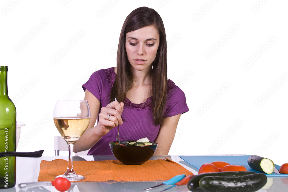 Beautiful Girl Eating Salad