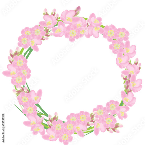 Pink wreath made of cherry flowers