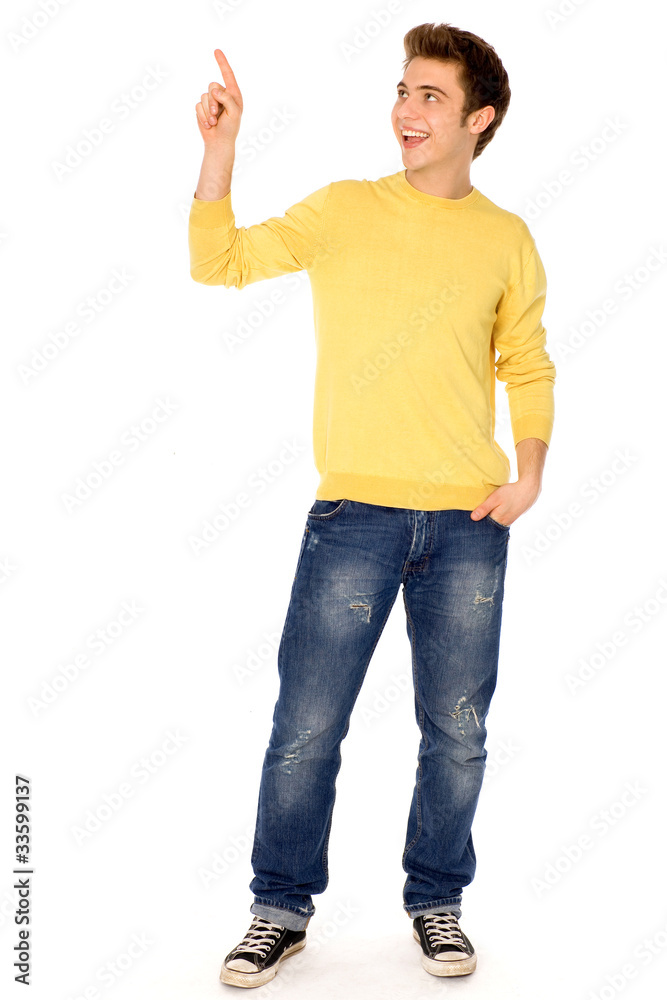 Young man pointing finger Young man pointing finger
