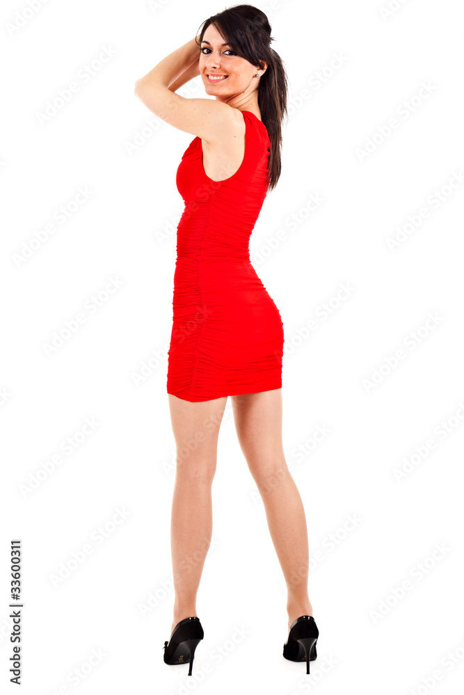 Full length sexy girl with red dress moving her hair Full length sexy girl with red dress moving her hair