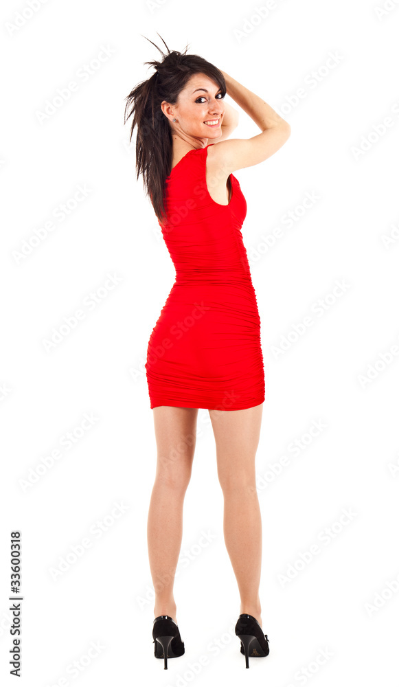 Beautiful girl with red dress moving her hair Beautiful girl with red dress moving her hair