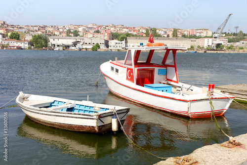 Fisher boats lined up in Golden Horn, Balat, Istanbul