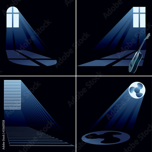light beams inside window - set