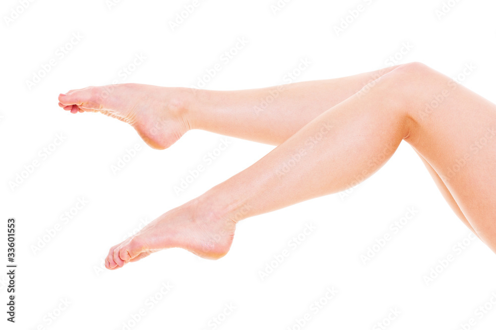 woman's legs over white background