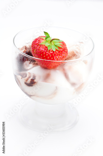 ice cream and strawberries isolated on white