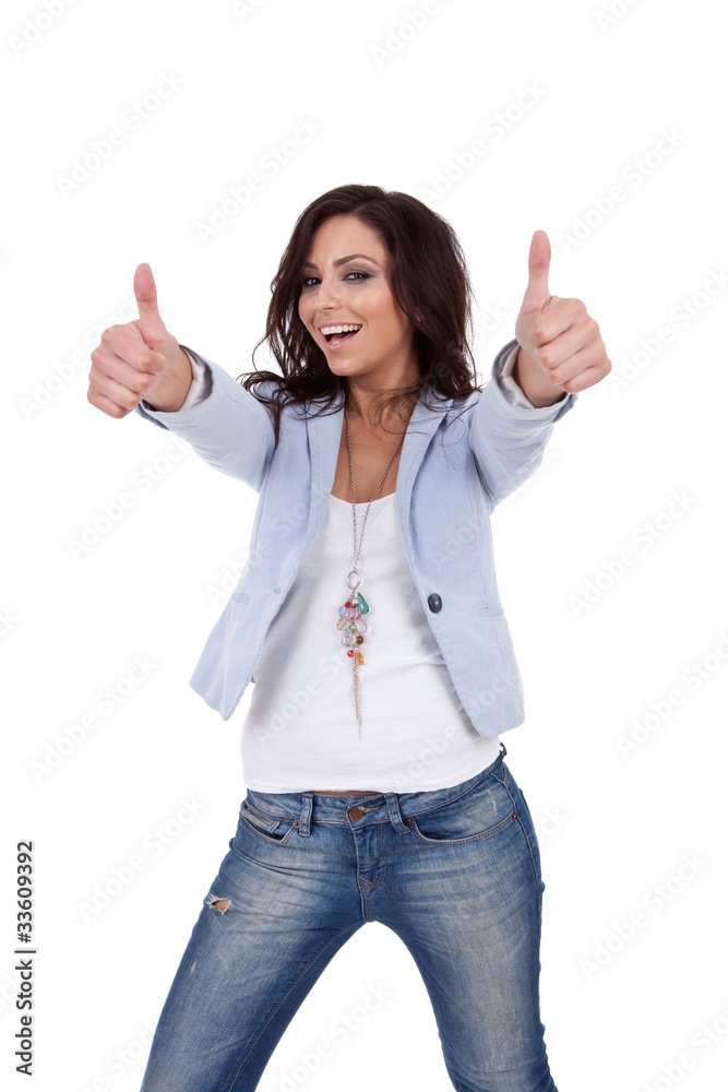 Beautiful sexy woman gesturing thumb up