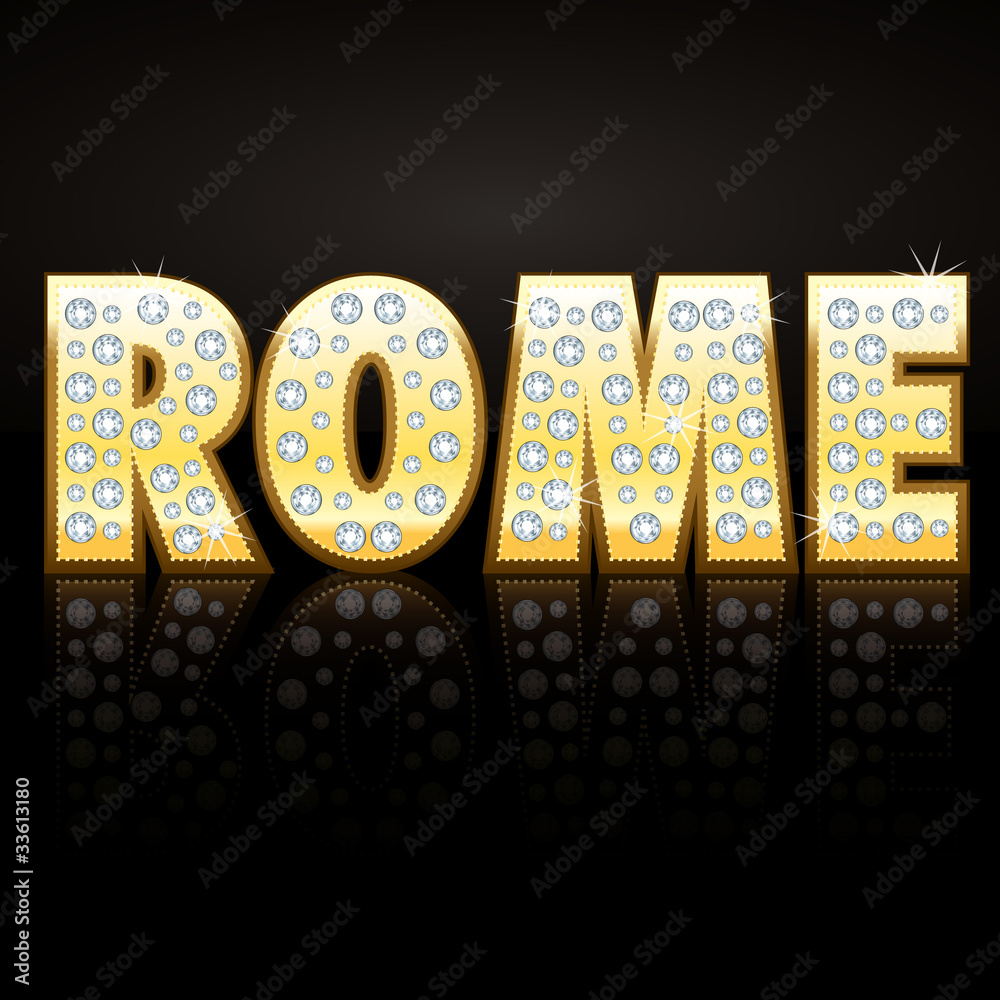 Naklejka premium Rome 3D gold and diamonds font