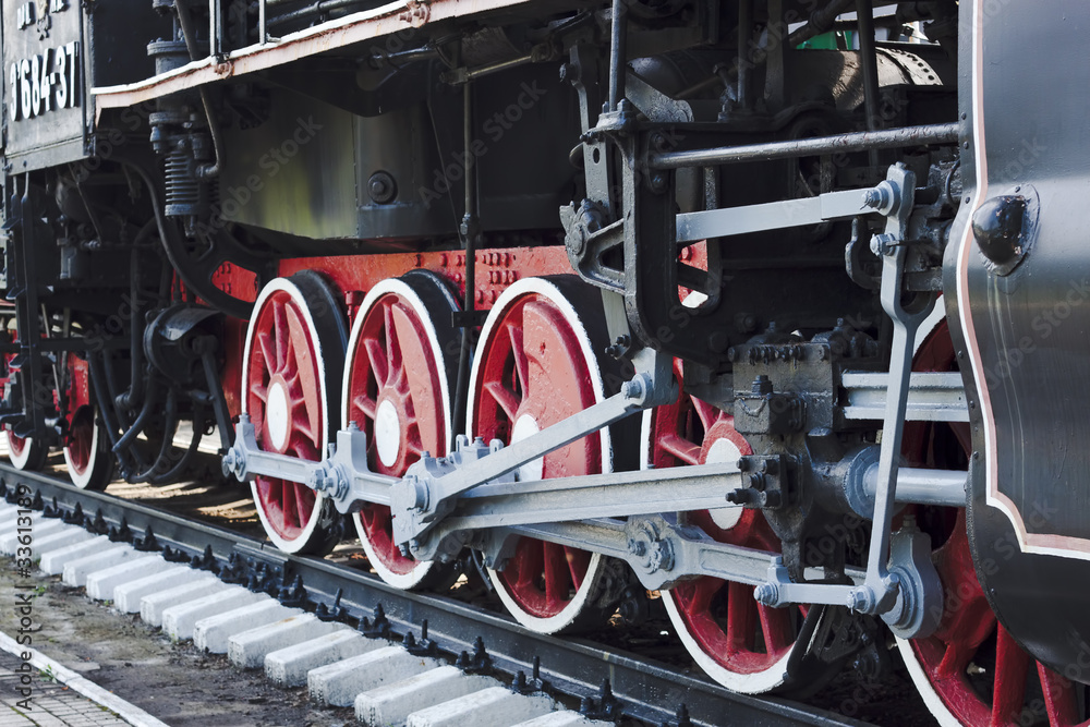Wheels of the old steam locomotive