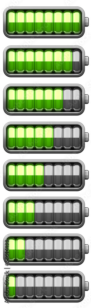Set of Batteries at different charging status (collection) Set of Batteries at different charging status (collection)