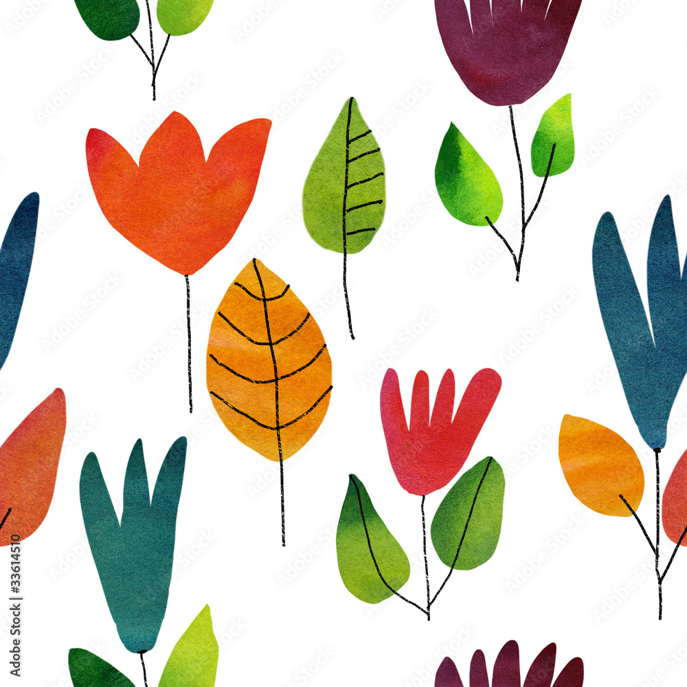 Fototapeta premium Seamless watercolor draw flowers background