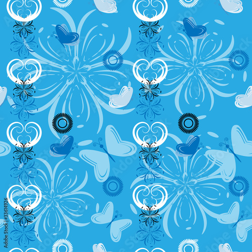Abstract floral background with butterflies