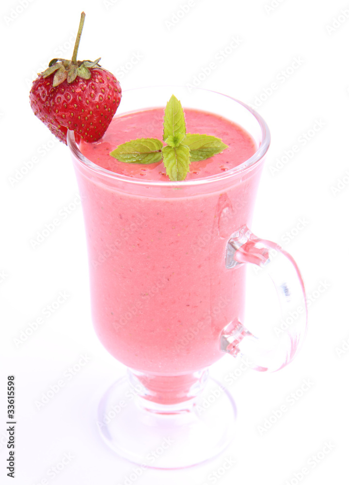 Strawberry shake decorated with a strawberry and mint Strawberry shake decorated with a strawberry and mint